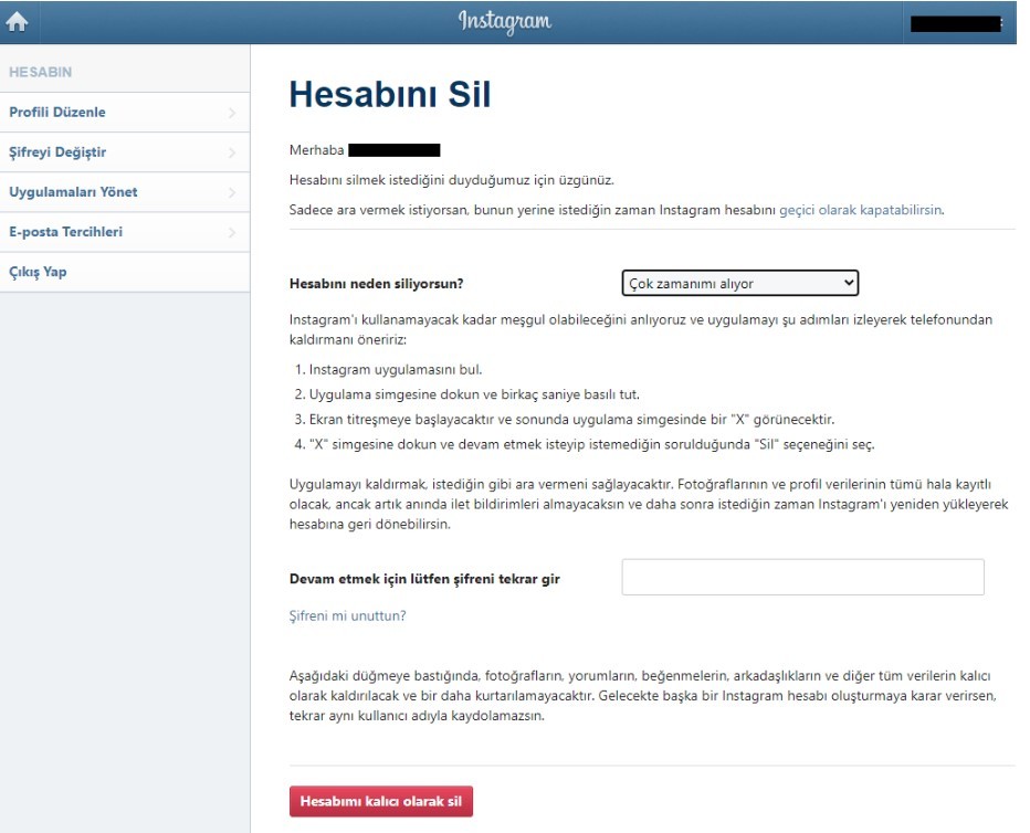 Instagram Hesabı Silme 